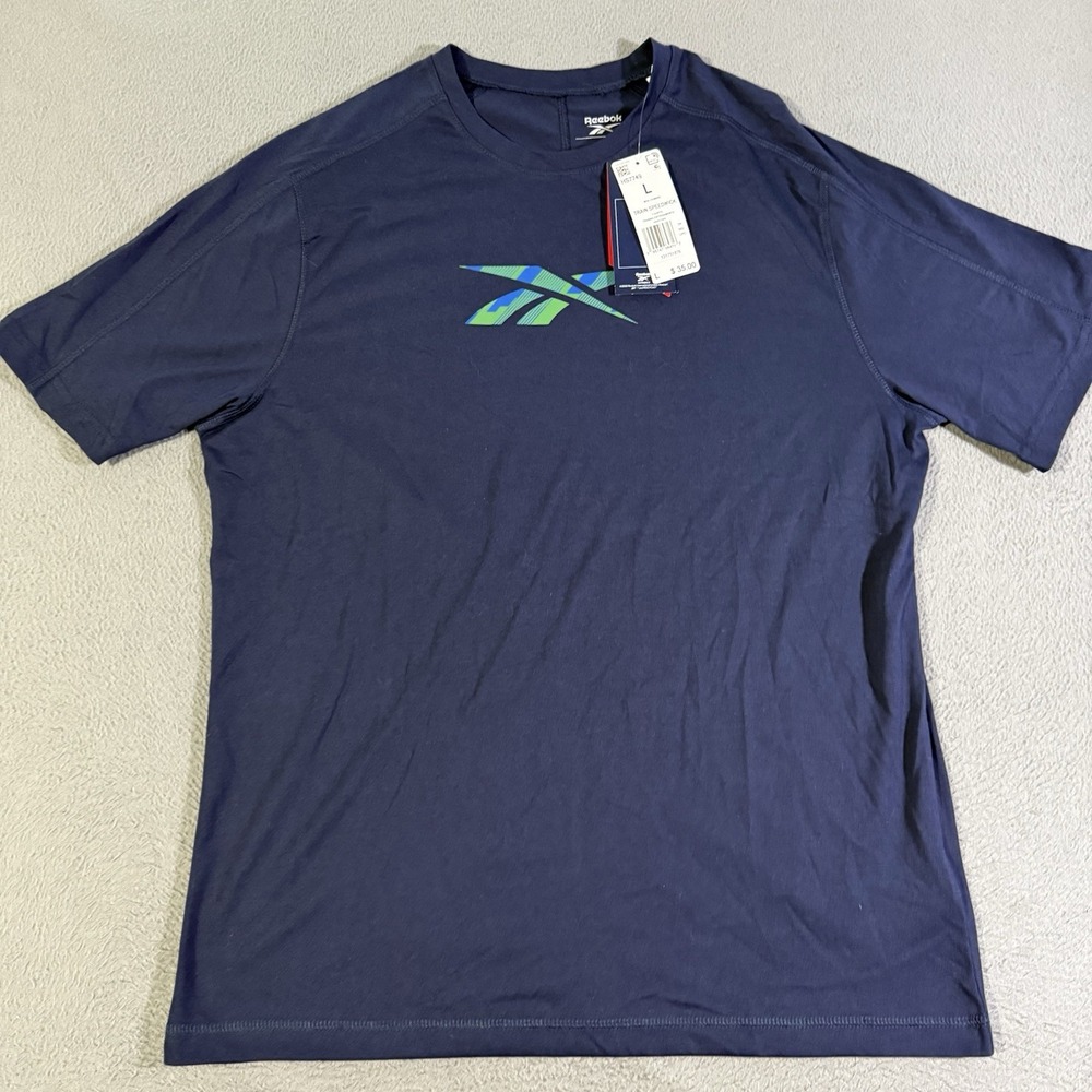 Mens REEBOK Speed Wick Crew Neck Short Sleeve T-Shirt Size Large Blue